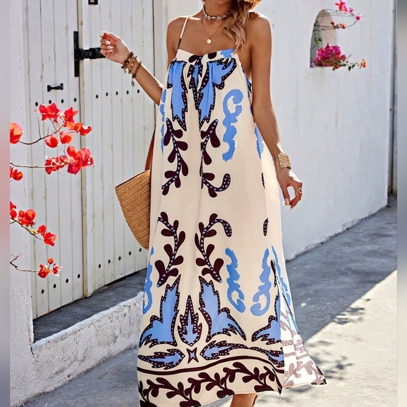 Random Floral Print Summer Strappy Dress - Picture 2 of 3